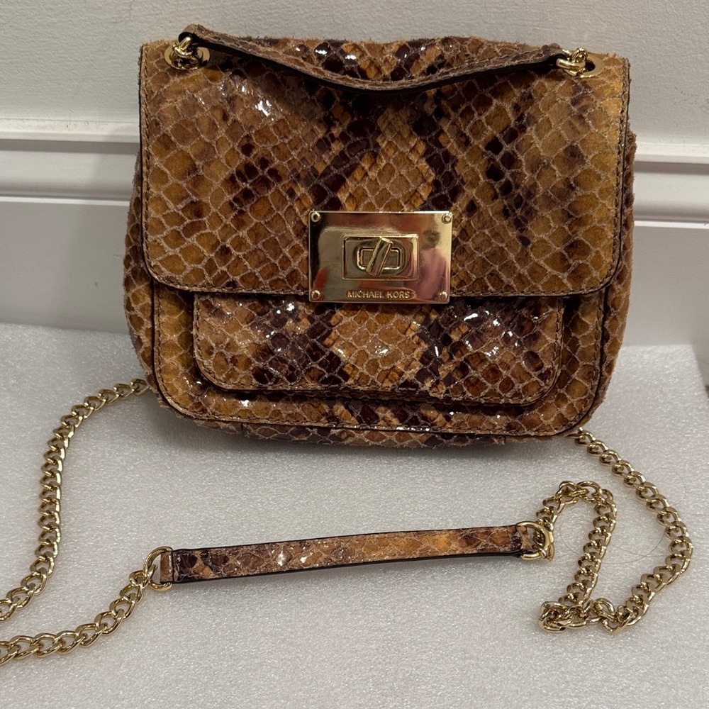 Michael Kors python-embossed patent leather turn-… - image 1